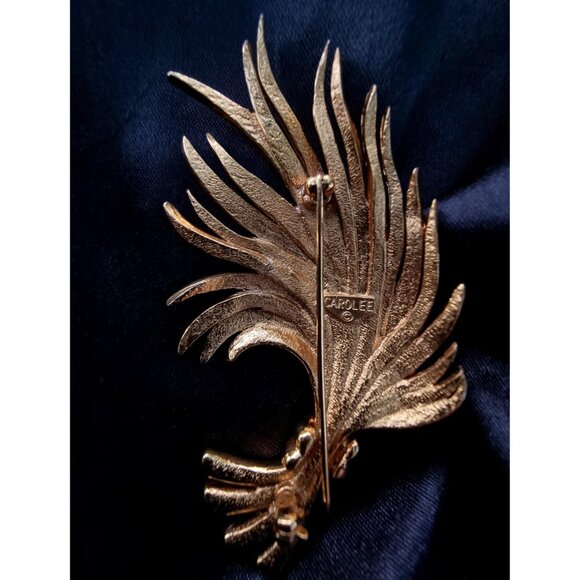 Vintage CAROLEE Signed 1980s Gold Toned Leaves Wheat Sheaf Plant Floral Brooch P - Picture 5 of 5